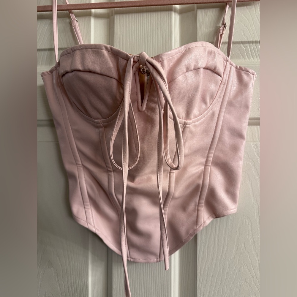 Miaou Aphex Corset Faux Leather Top in Rose Pink - Picture 3 of 11